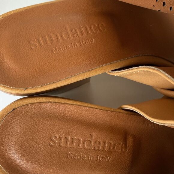 Sundance Tan Leather Heeled Gianna Sandals sz 8.5 Boho Coastal Cowgirl - Picture 6 of 10